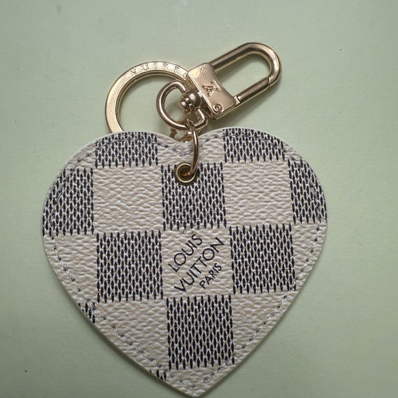 Brand new upcycled Louis Vuitton Checkered Heart Keychain /bag charm - Picture 1 of 5